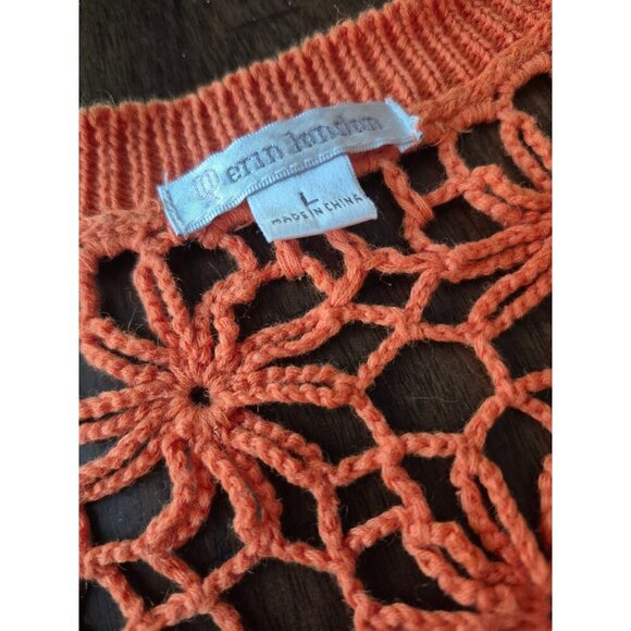 Erin London Orange Floral Open Knit Crochet Sweater Vest size L - Picture 4 of 5
